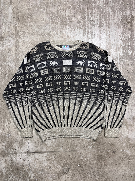 1980s GEOMETRIC NORDIC INSPIRED PATTERN ITALIAN GRANDPA SWEATER