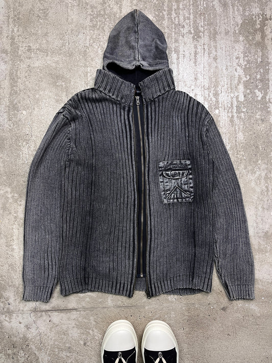 FADED CORROSION MULTIPOCKET HOODED ZIP KNIT 2000s