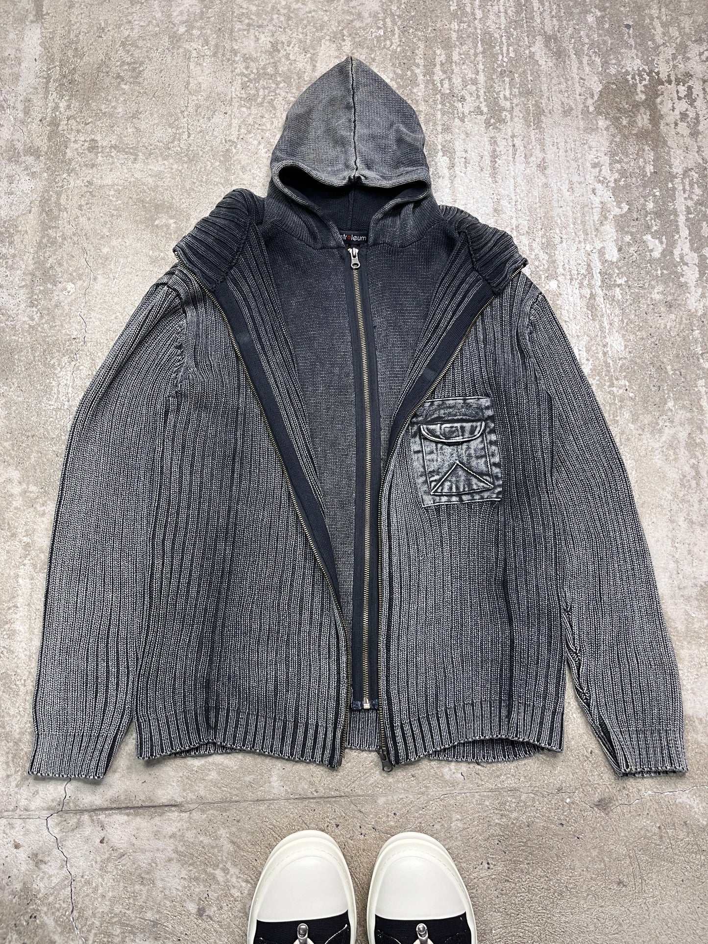 FADED CORROSION MULTIPOCKET HOODED ZIP KNIT 2000s