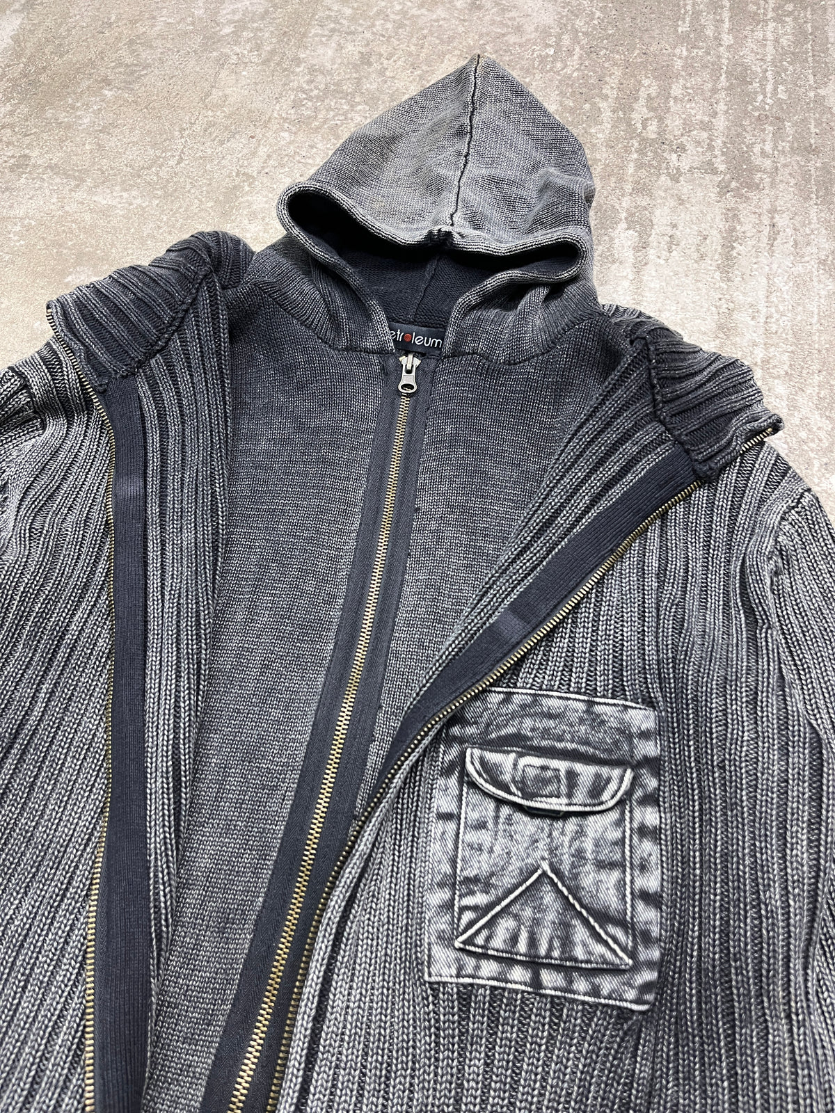 FADED CORROSION MULTIPOCKET HOODED ZIP KNIT 2000s