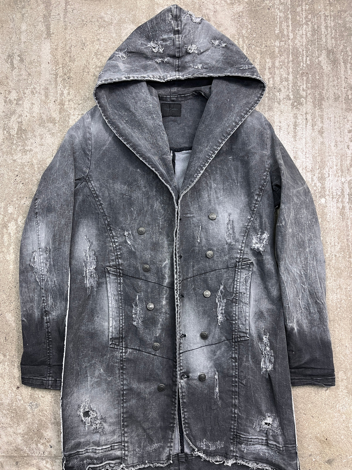 XAGON MAN ITALIAN DISTRESSED FADED DENIM COAT JACKET 2000s