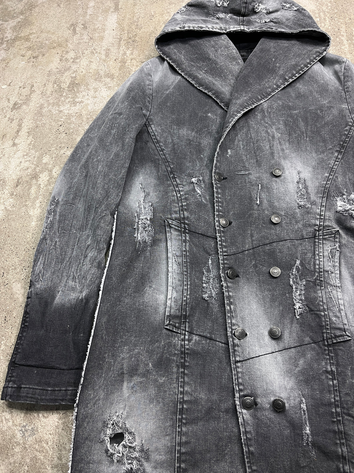 XAGON MAN ITALIAN DISTRESSED FADED DENIM COAT JACKET 2000s