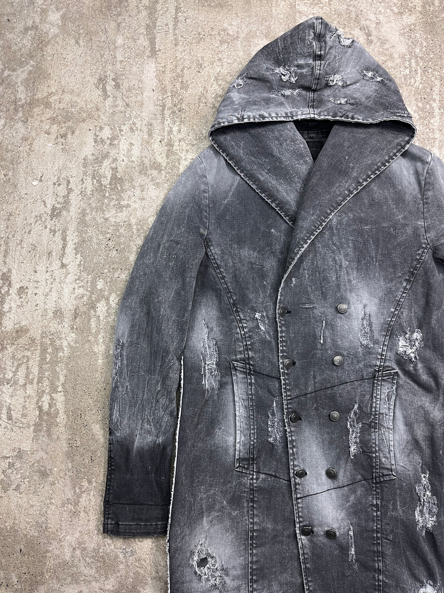 XAGON MAN ITALIAN DISTRESSED FADED DENIM COAT JACKET 2000s