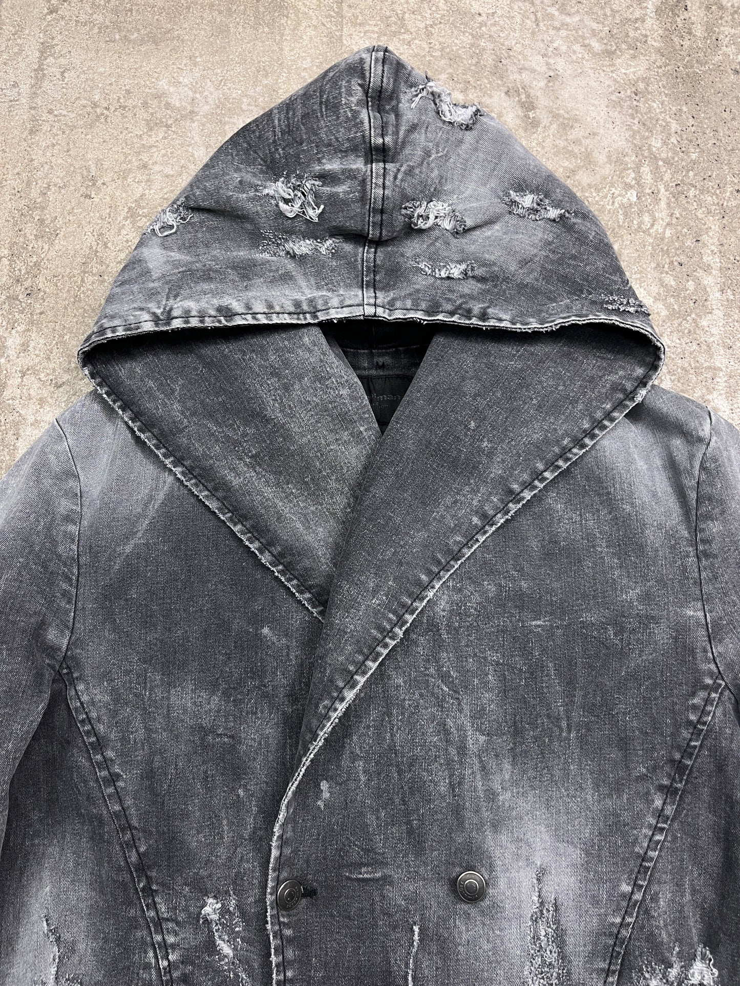 XAGON MAN ITALIAN DISTRESSED FADED DENIM COAT JACKET 2000s