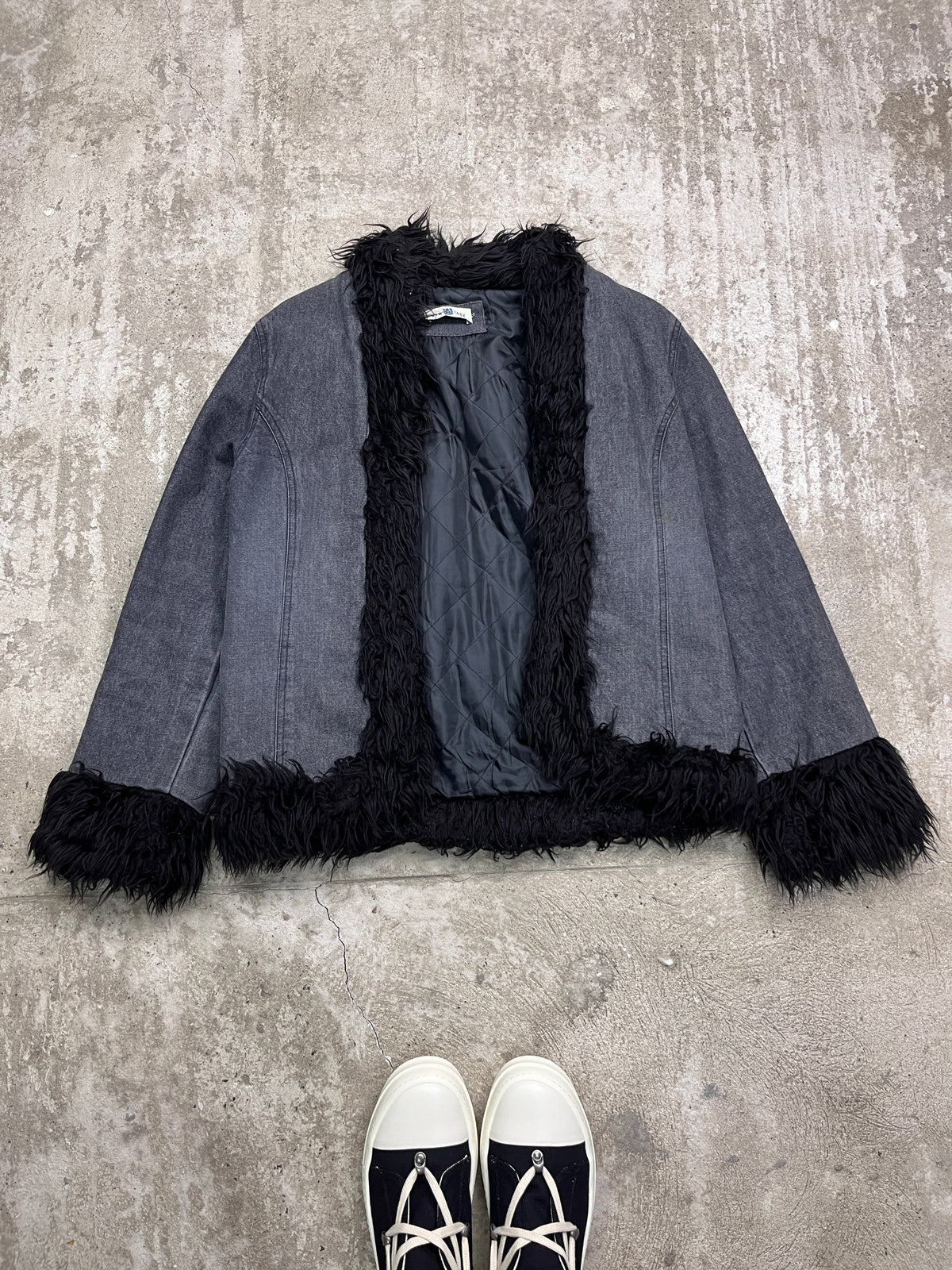 DENIM + ECO FUR AVANTGARDE FADED COAT JACKET 2000s
