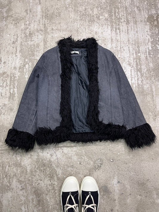 DENIM + ECO FUR AVANTGARDE FADED COAT JACKET 2000s
