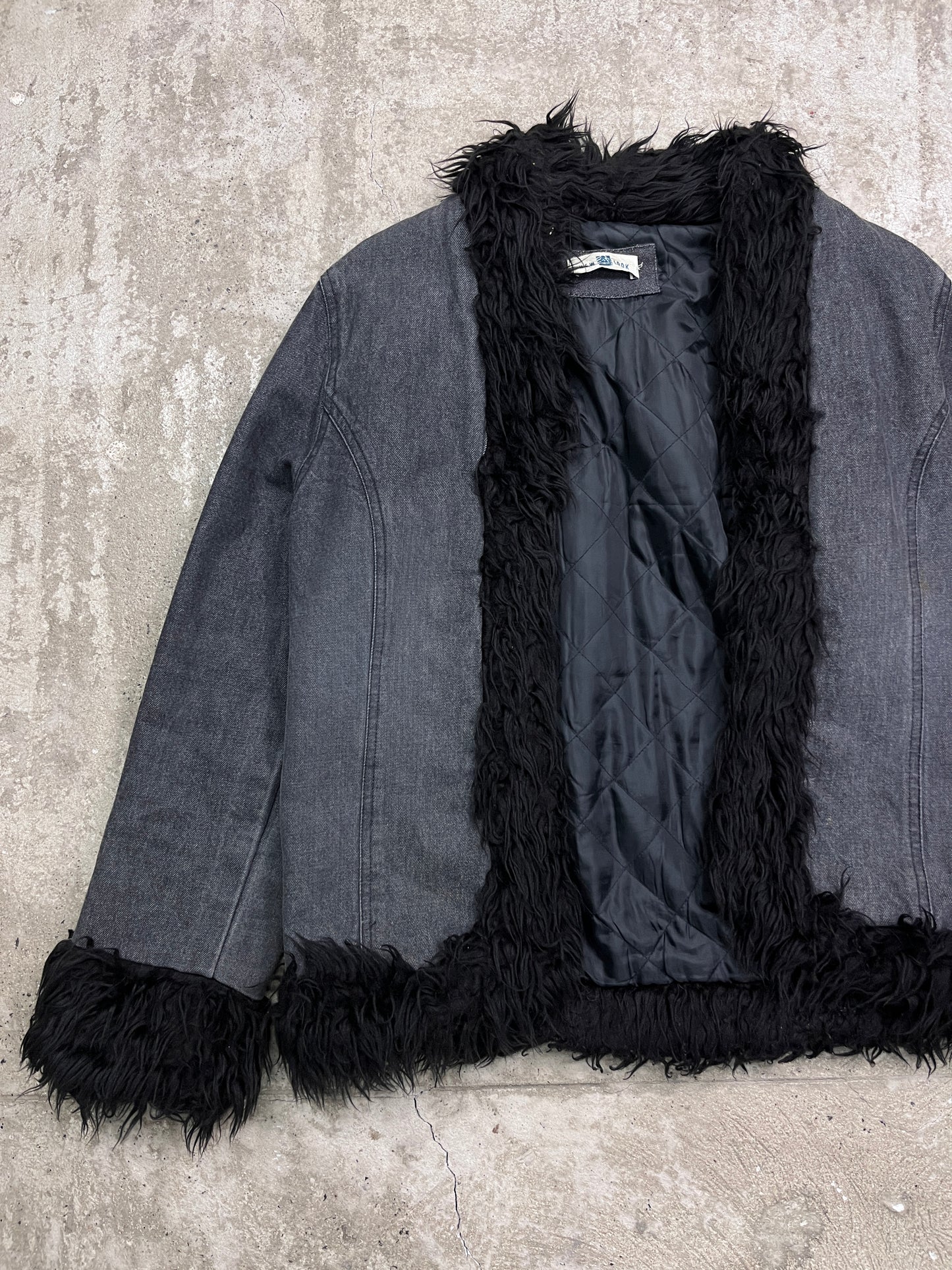DENIM + ECO FUR AVANTGARDE FADED COAT JACKET 2000s