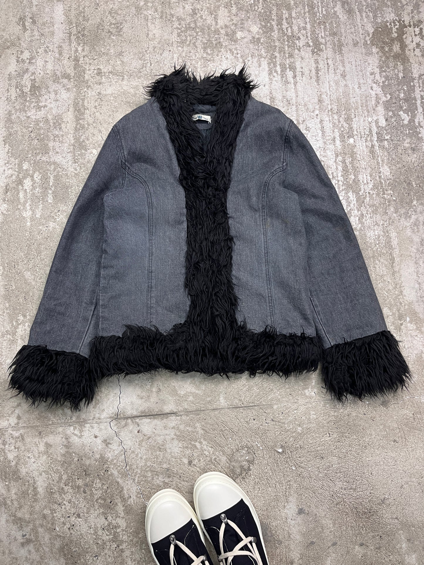 DENIM + ECO FUR AVANTGARDE FADED COAT JACKET 2000s