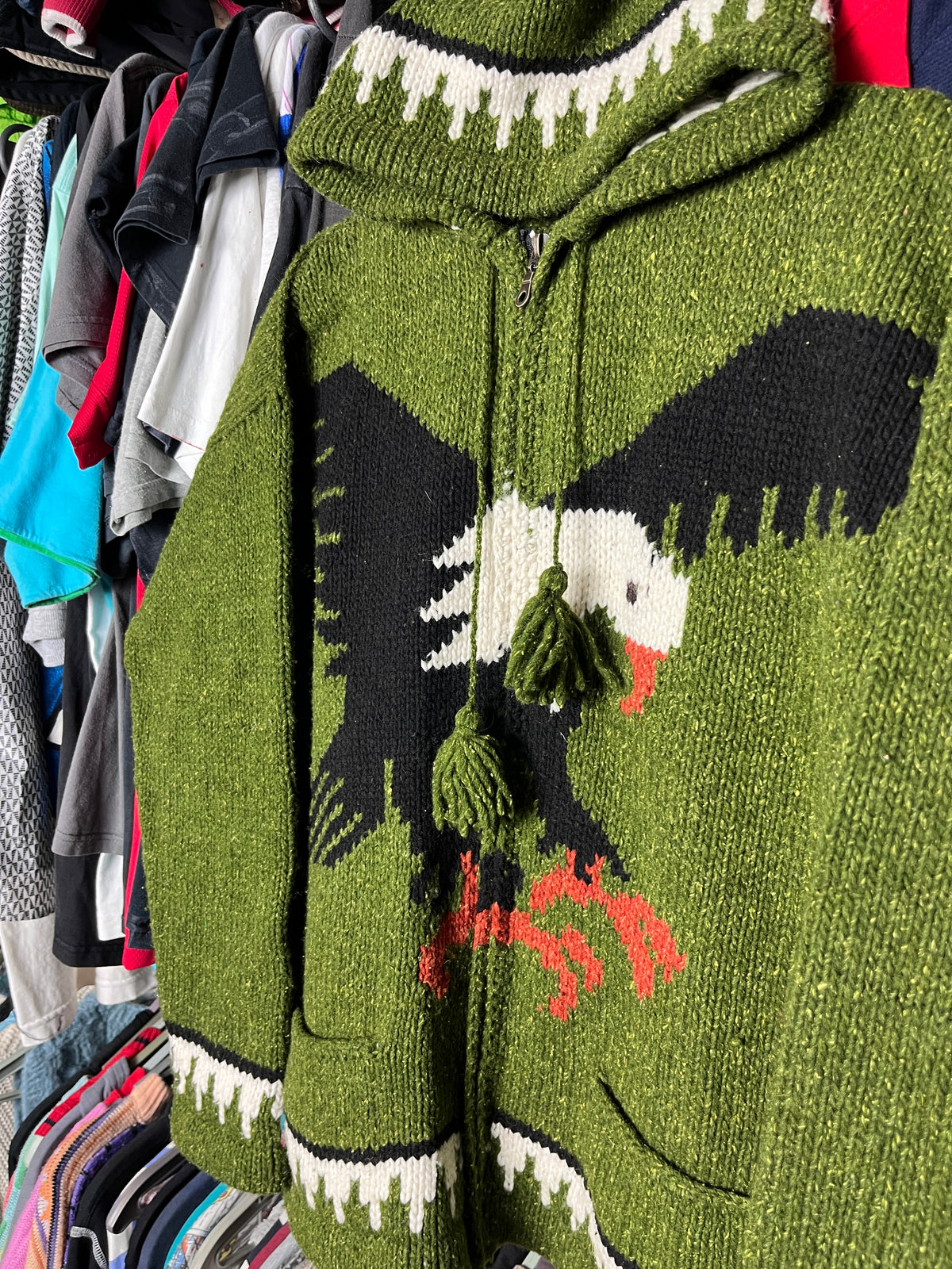 1980s HANDKNITTED WILD EAGLE HOODED JACKET