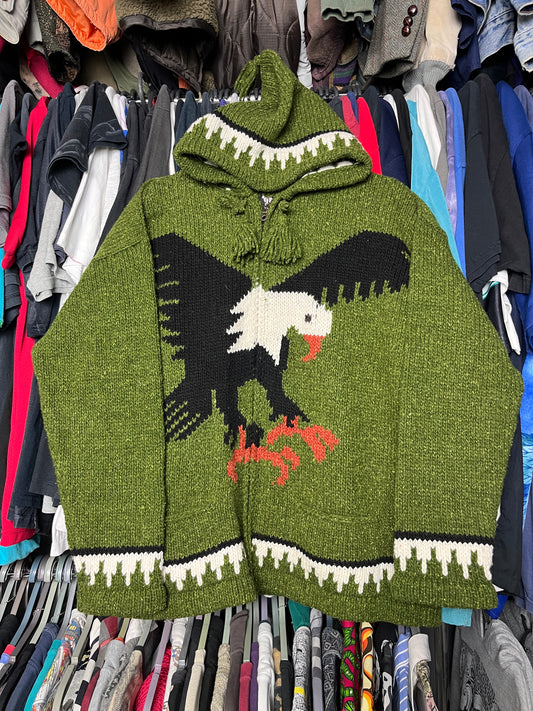 1980s HANDKNITTED WILD EAGLE HOODED JACKET
