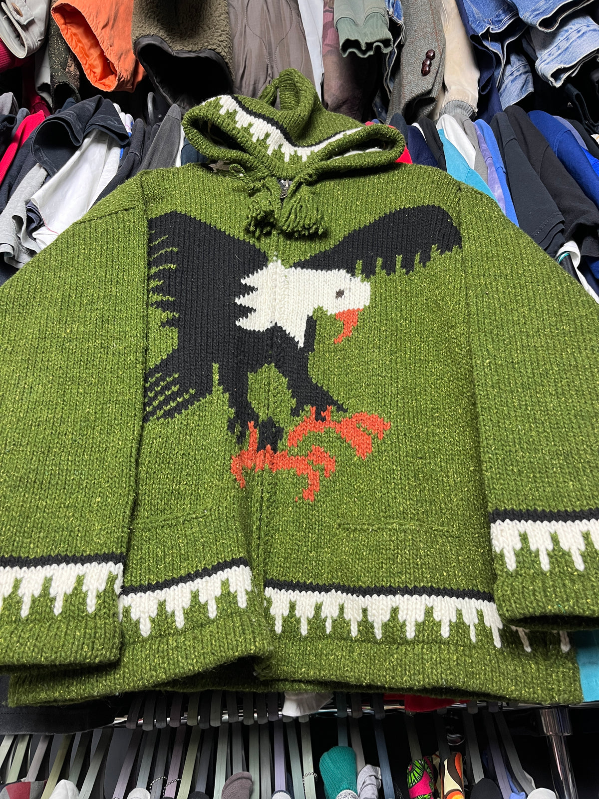 1980s HANDKNITTED WILD EAGLE HOODED JACKET