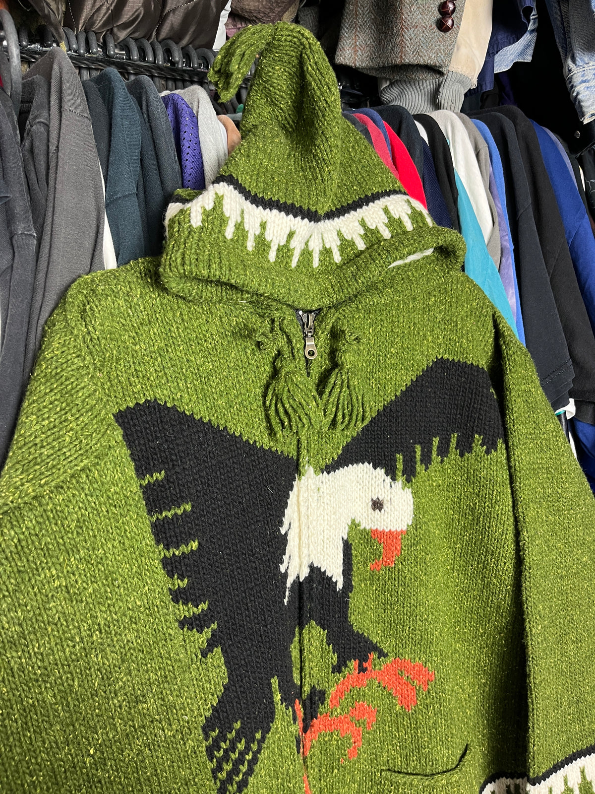 1980s HANDKNITTED WILD EAGLE HOODED JACKET