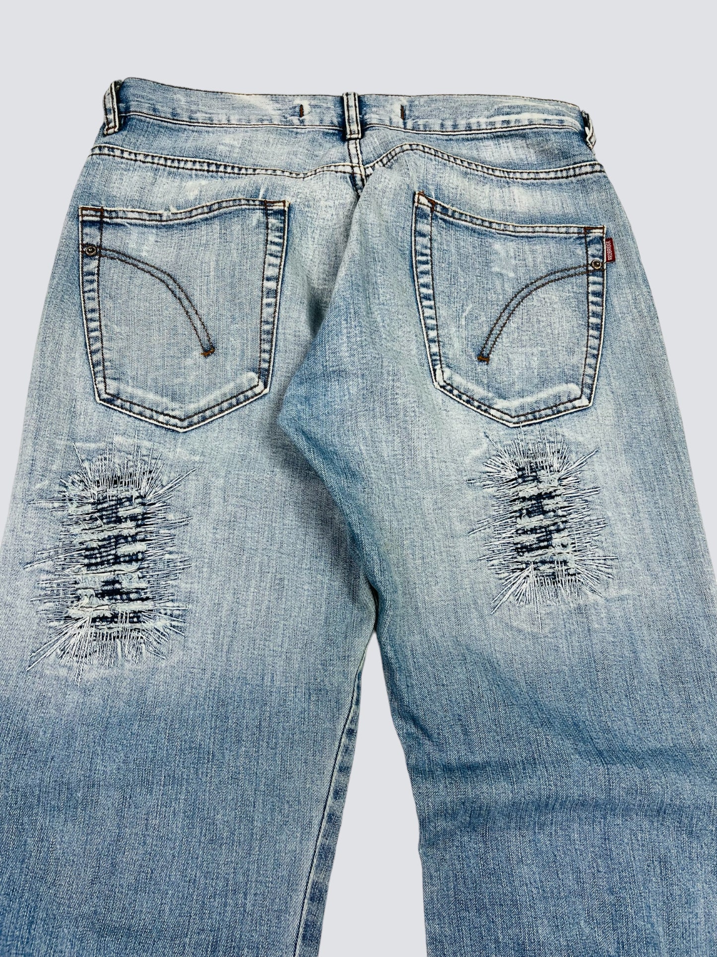 1990s DISTRESSED REPAIRED FADED DENIM PANTS