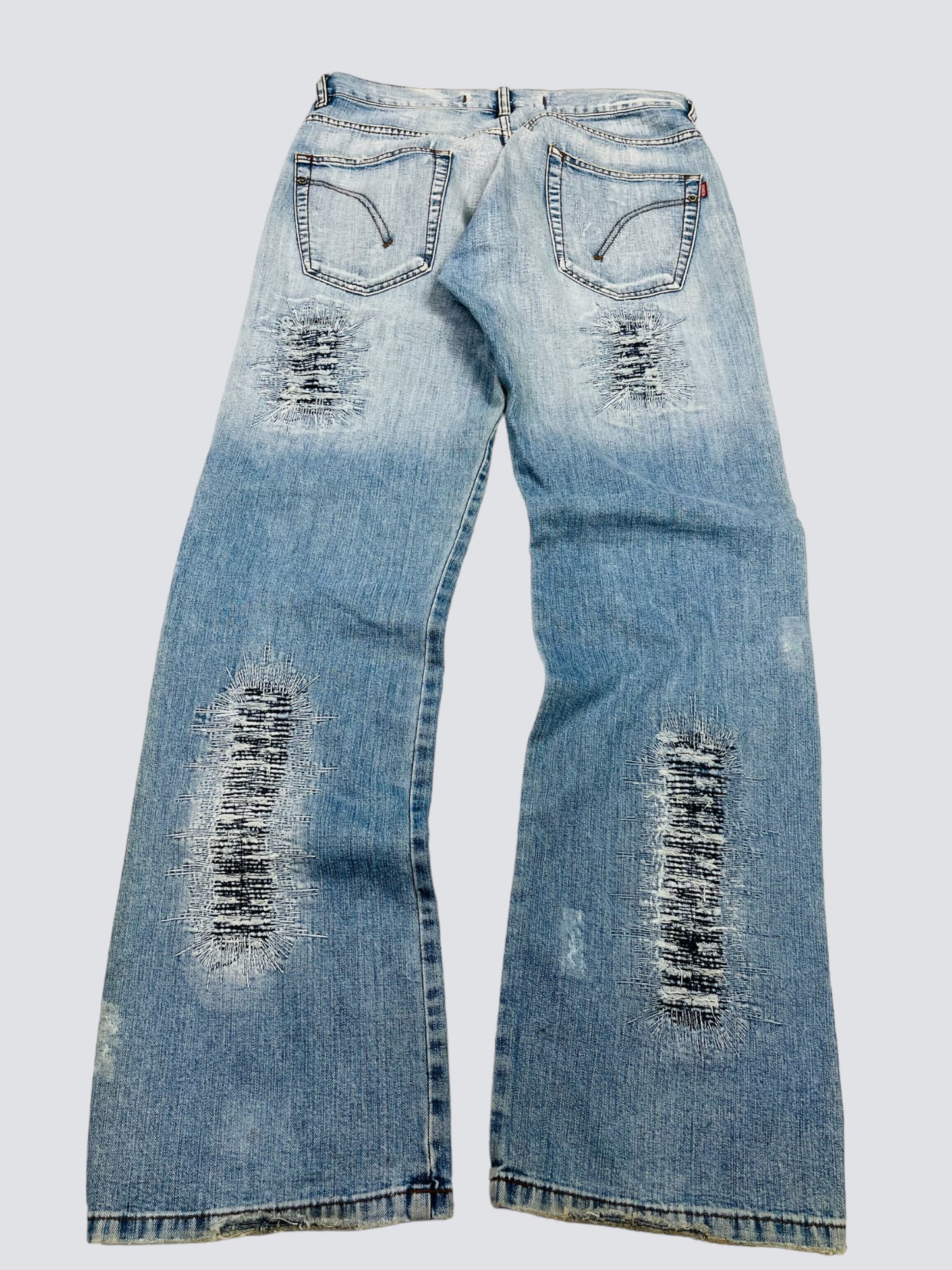 1990s DISTRESSED REPAIRED FADED DENIM PANTS