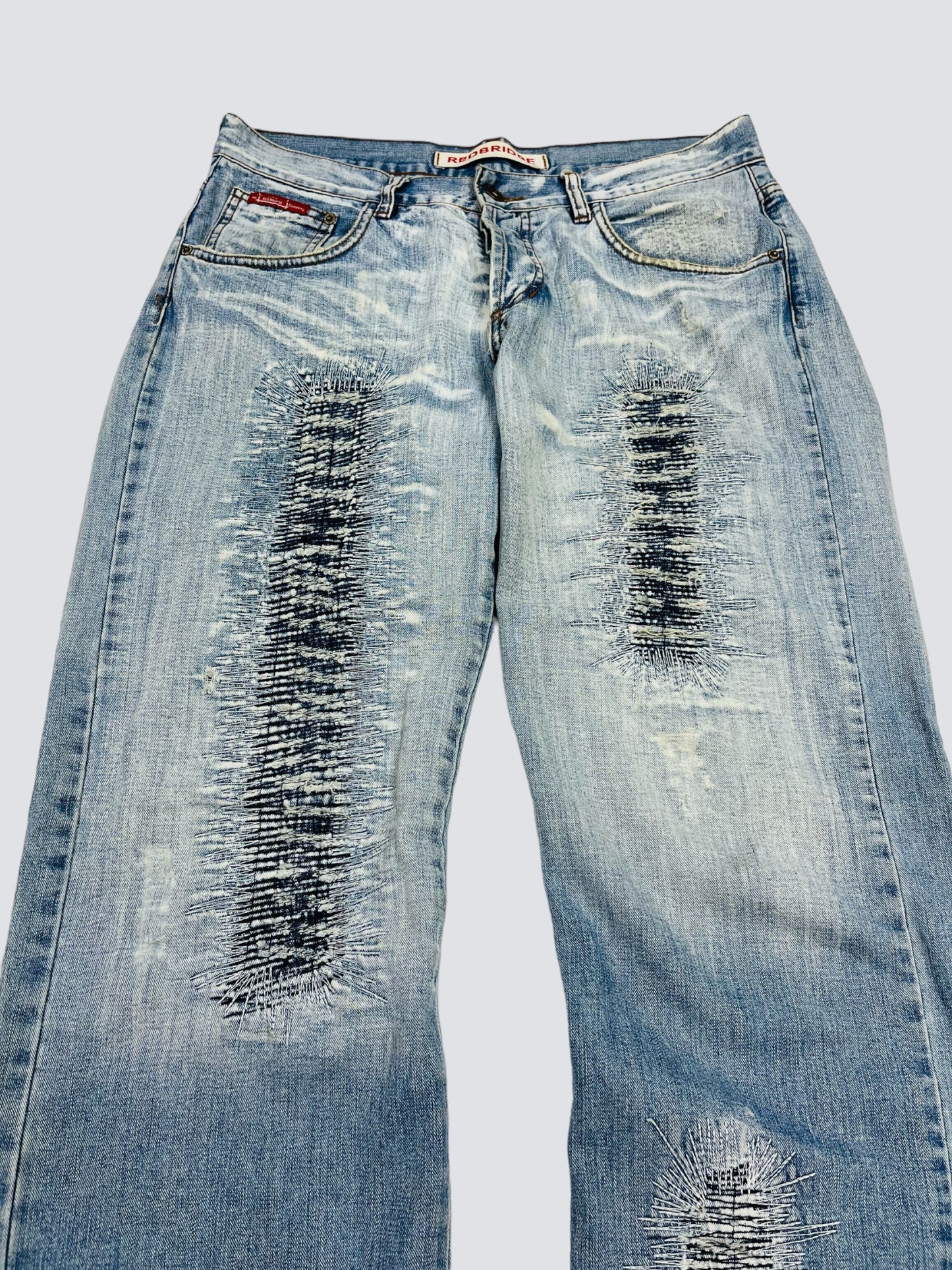 1990s DISTRESSED REPAIRED FADED DENIM PANTS