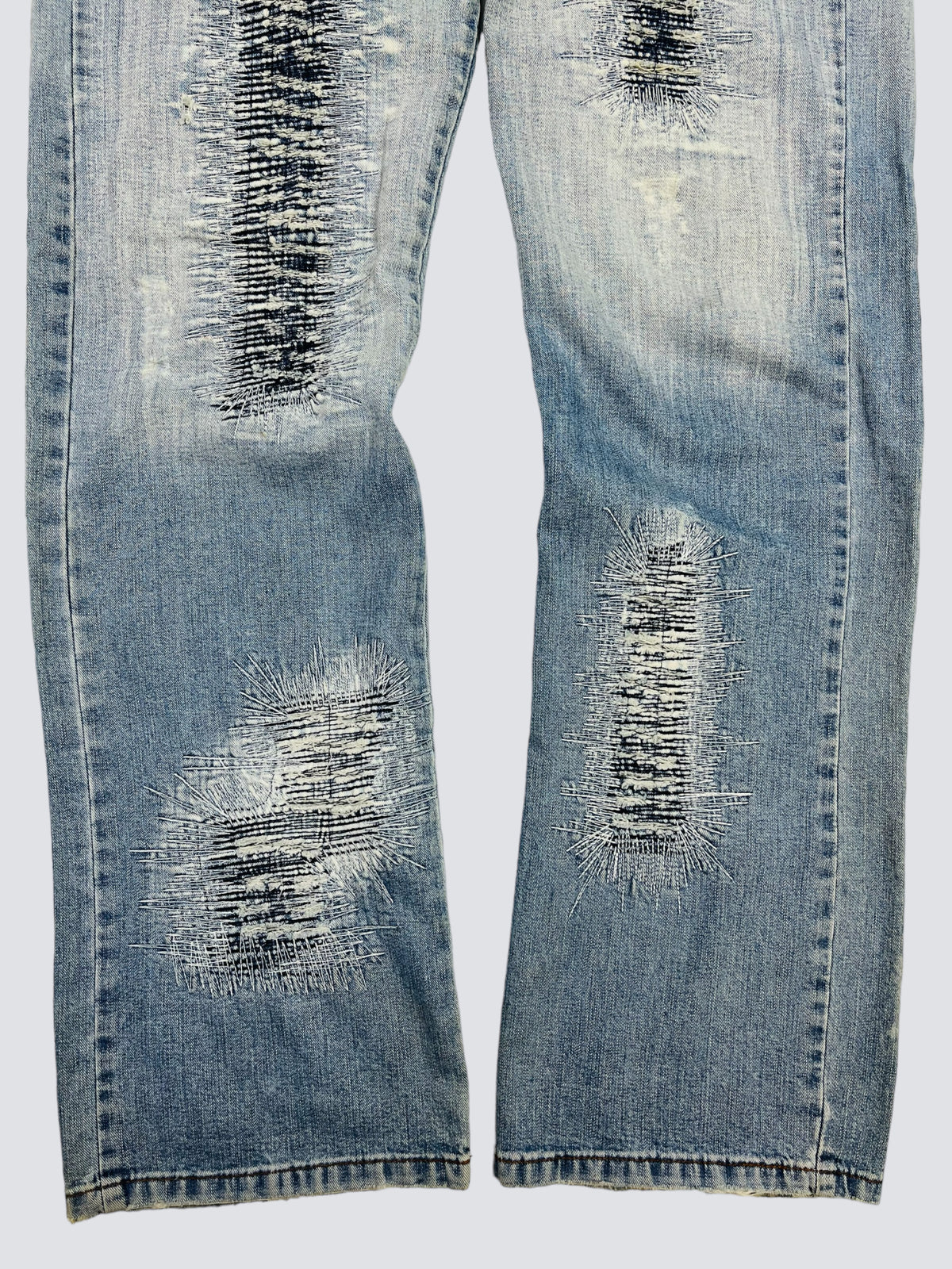 1990s DISTRESSED REPAIRED FADED DENIM PANTS