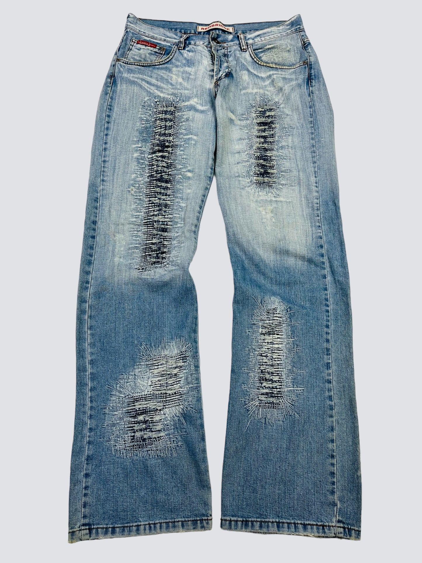 1990s DISTRESSED REPAIRED FADED DENIM PANTS