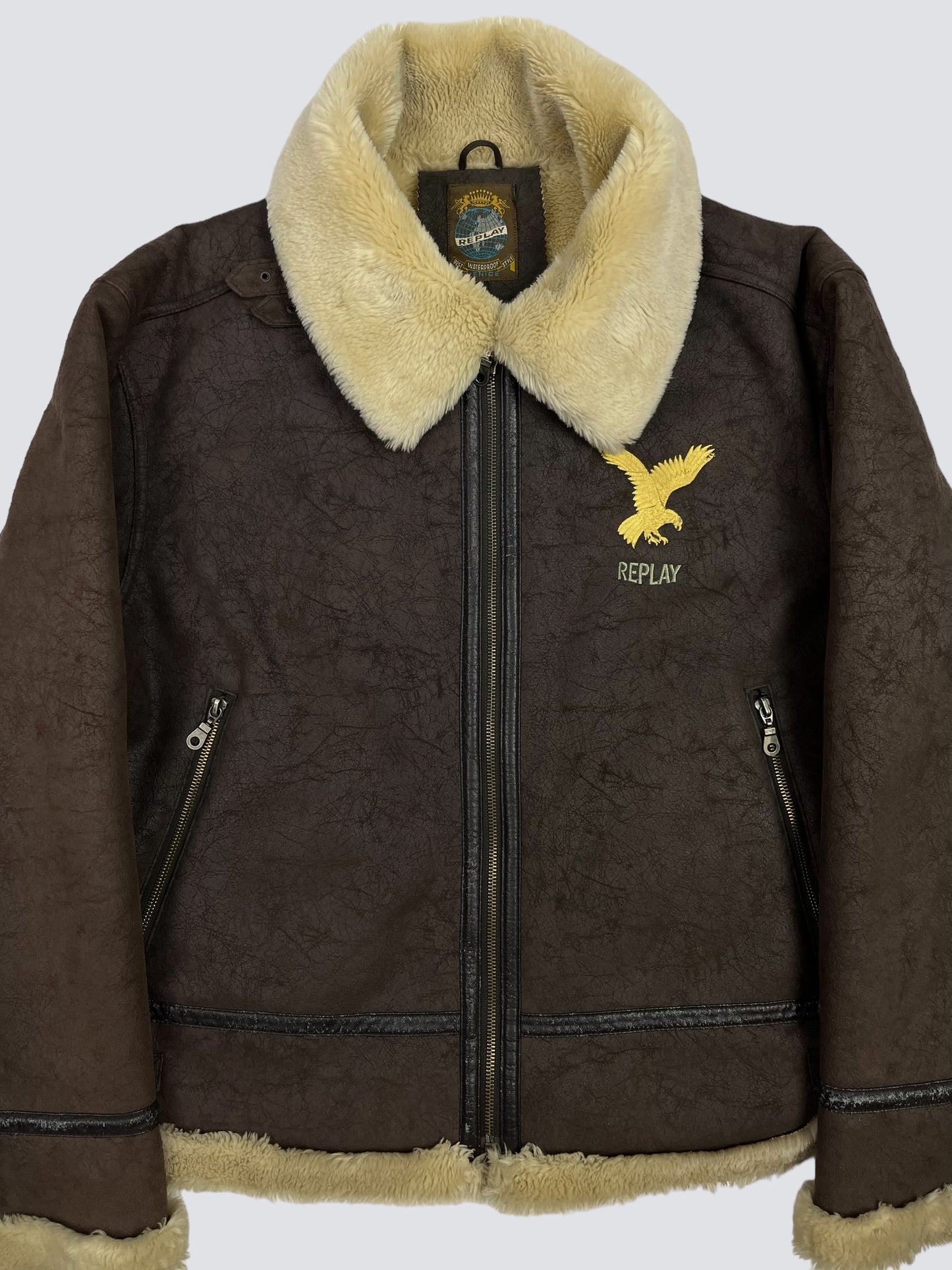 REPLAY B3 VELOUR SHERPA FLIGHT AVIATOR JACKET 1980s