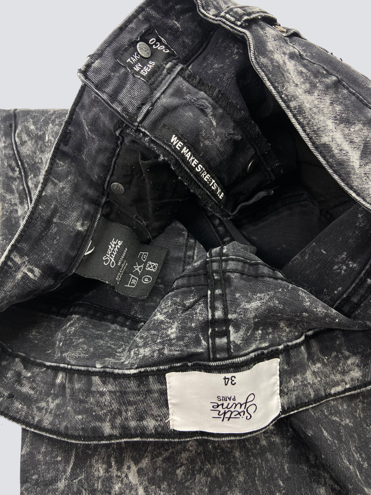 STONE WASHED DISTRESSED FADED DENIM REPPAIRED PANTS