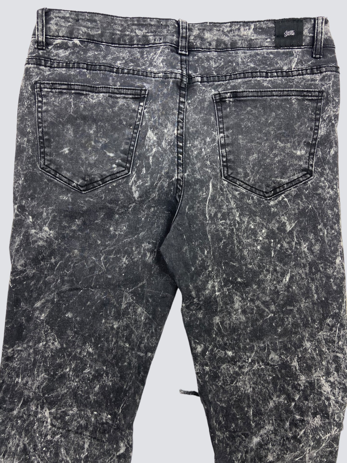 STONE WASHED DISTRESSED FADED DENIM REPPAIRED PANTS