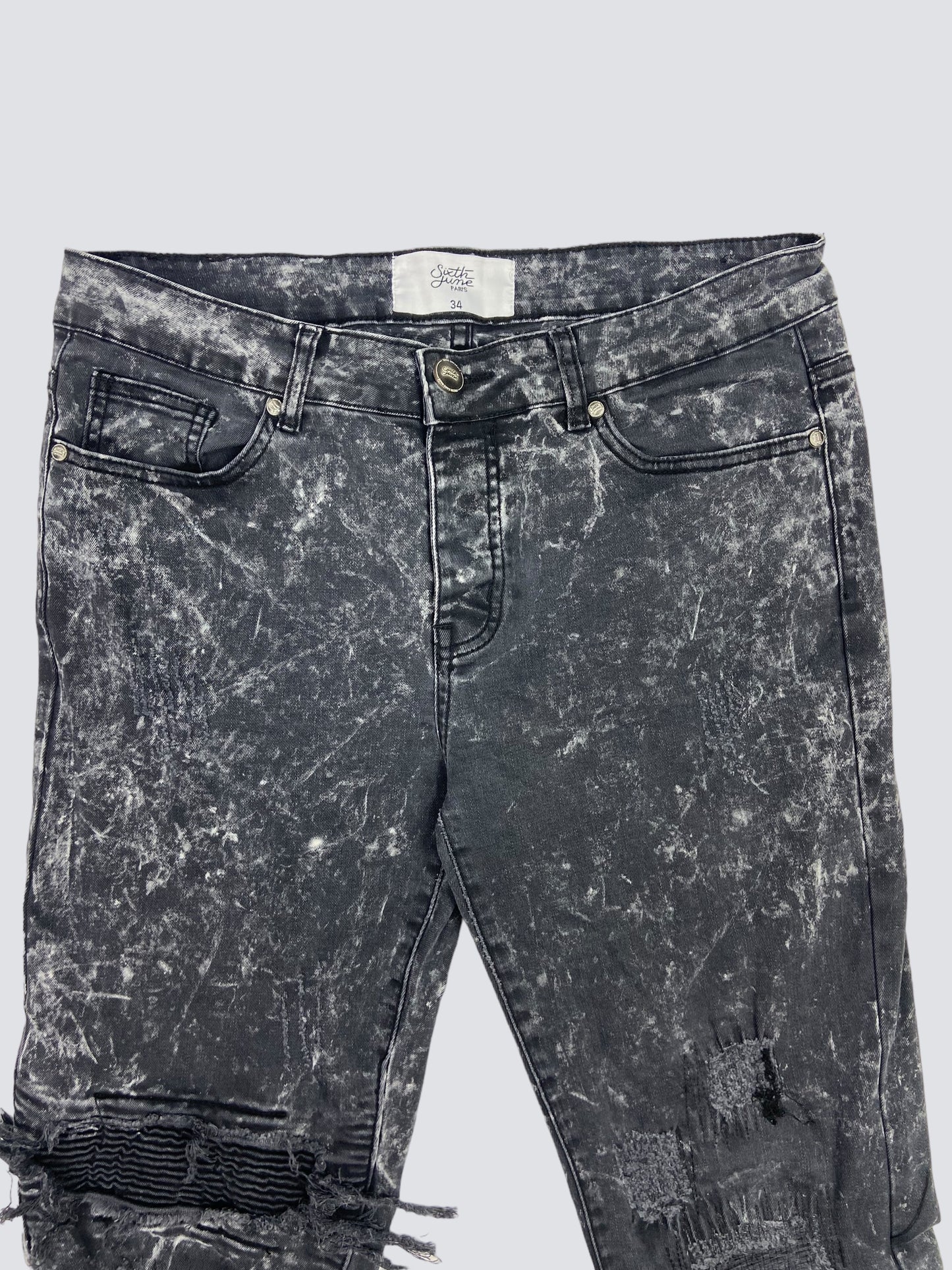 STONE WASHED DISTRESSED FADED DENIM REPPAIRED PANTS