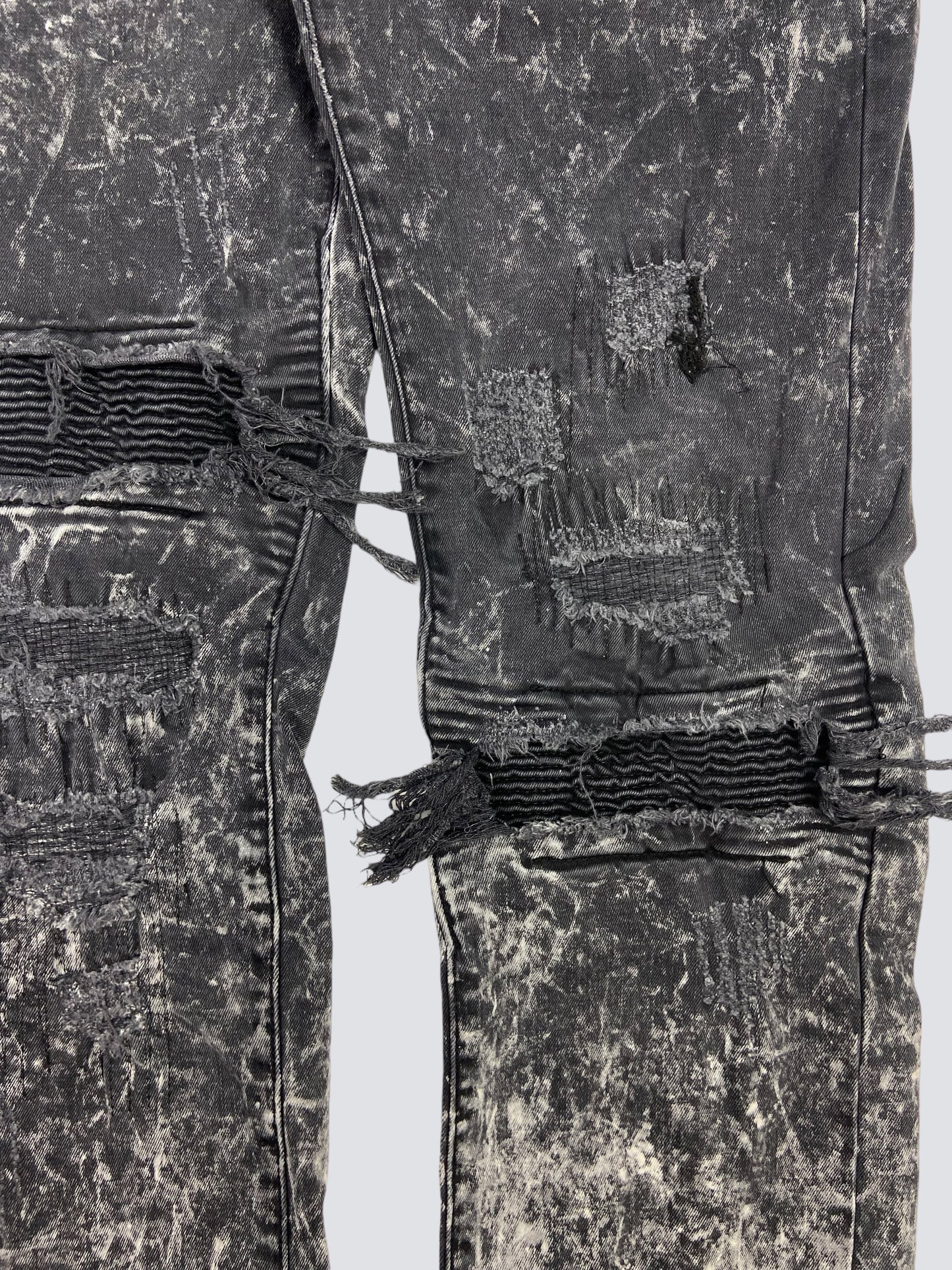 STONE WASHED DISTRESSED FADED DENIM REPPAIRED PANTS