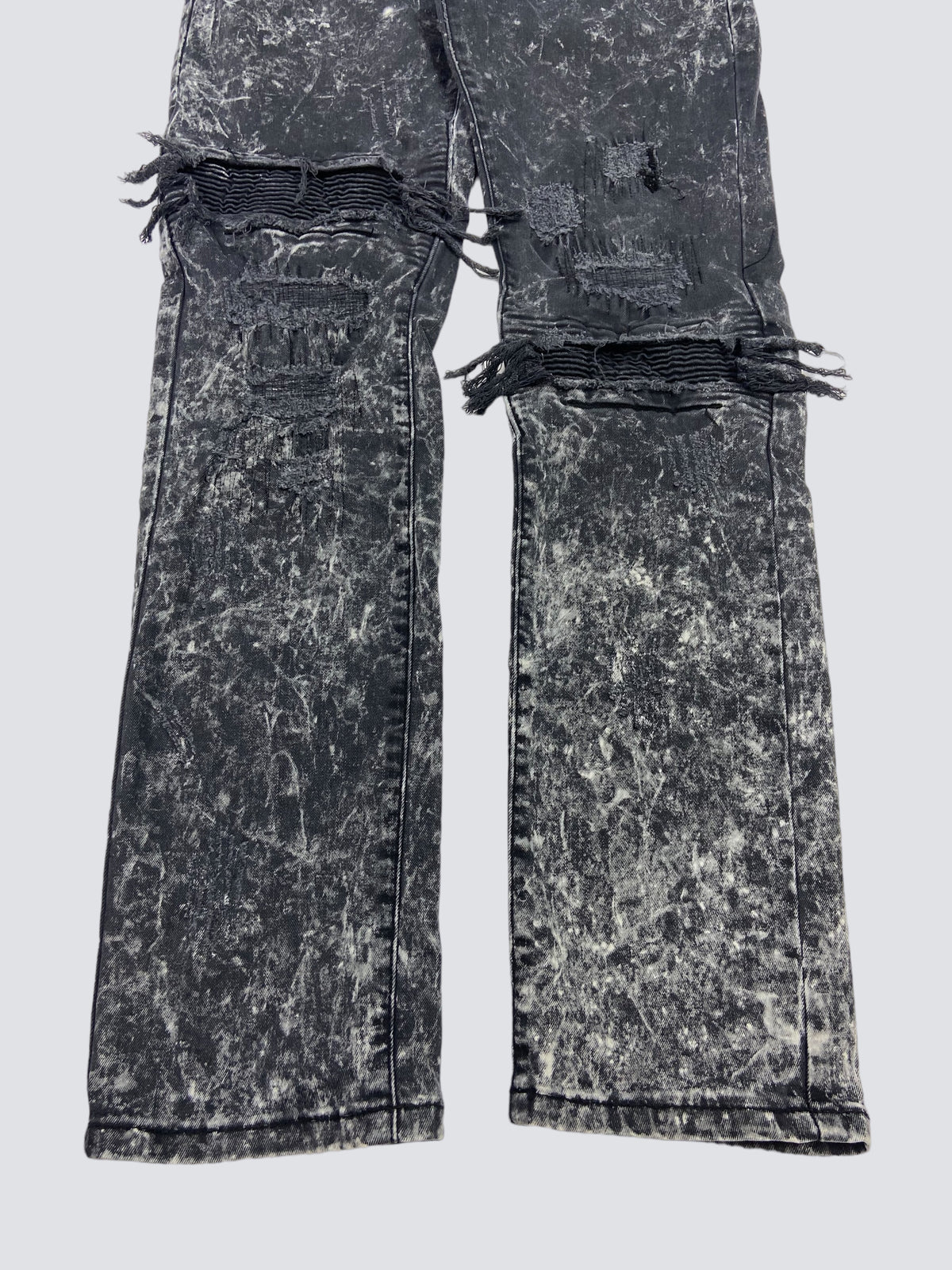 STONE WASHED DISTRESSED FADED DENIM REPPAIRED PANTS