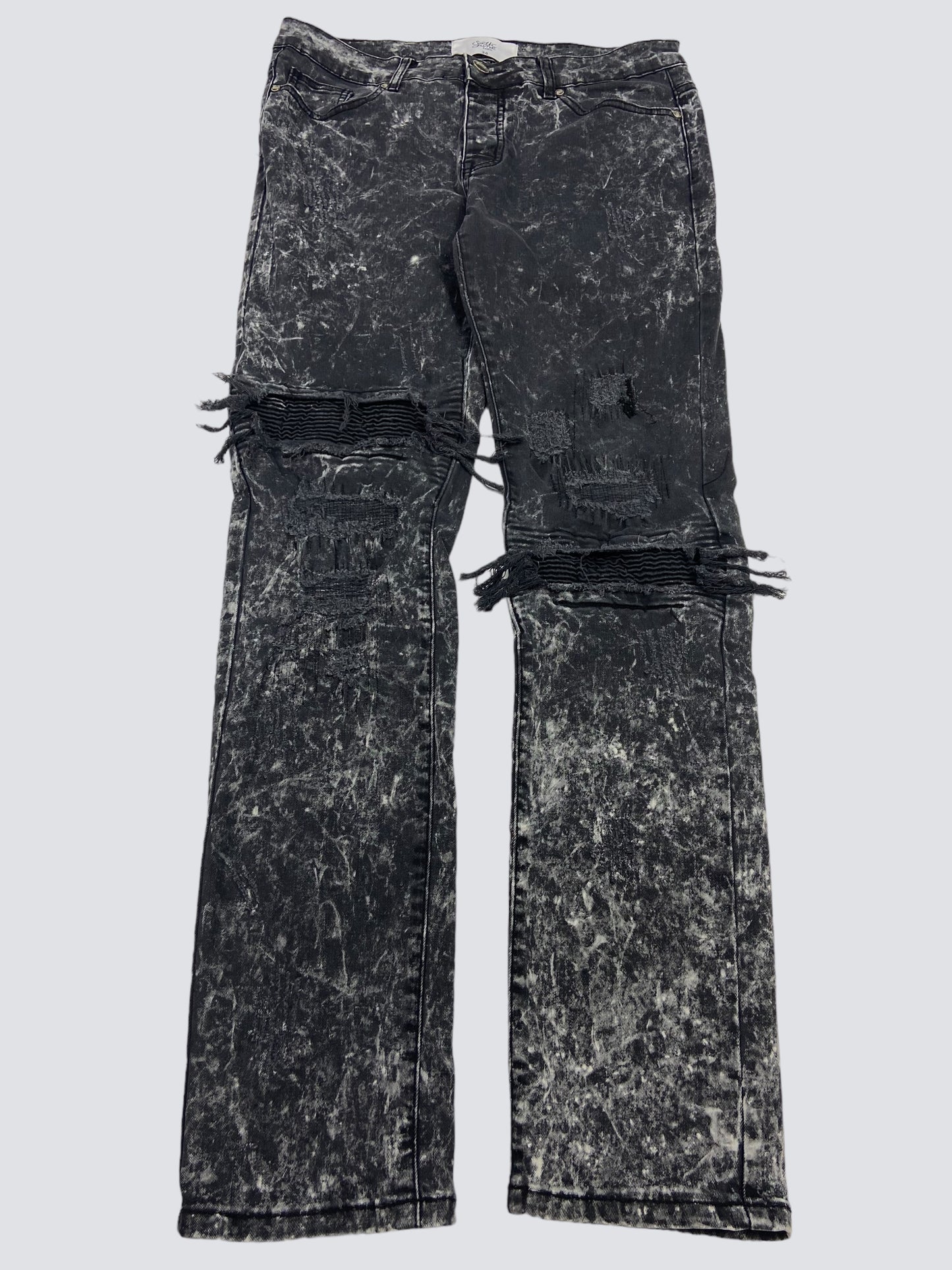 STONE WASHED DISTRESSED FADED DENIM REPPAIRED PANTS