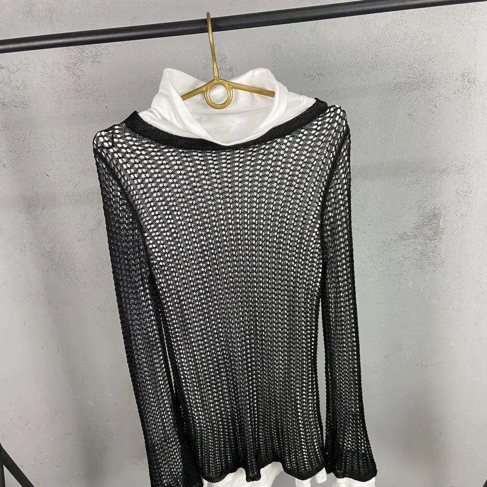 OVERSIZED KNITTED MESH + TURTLE NECK